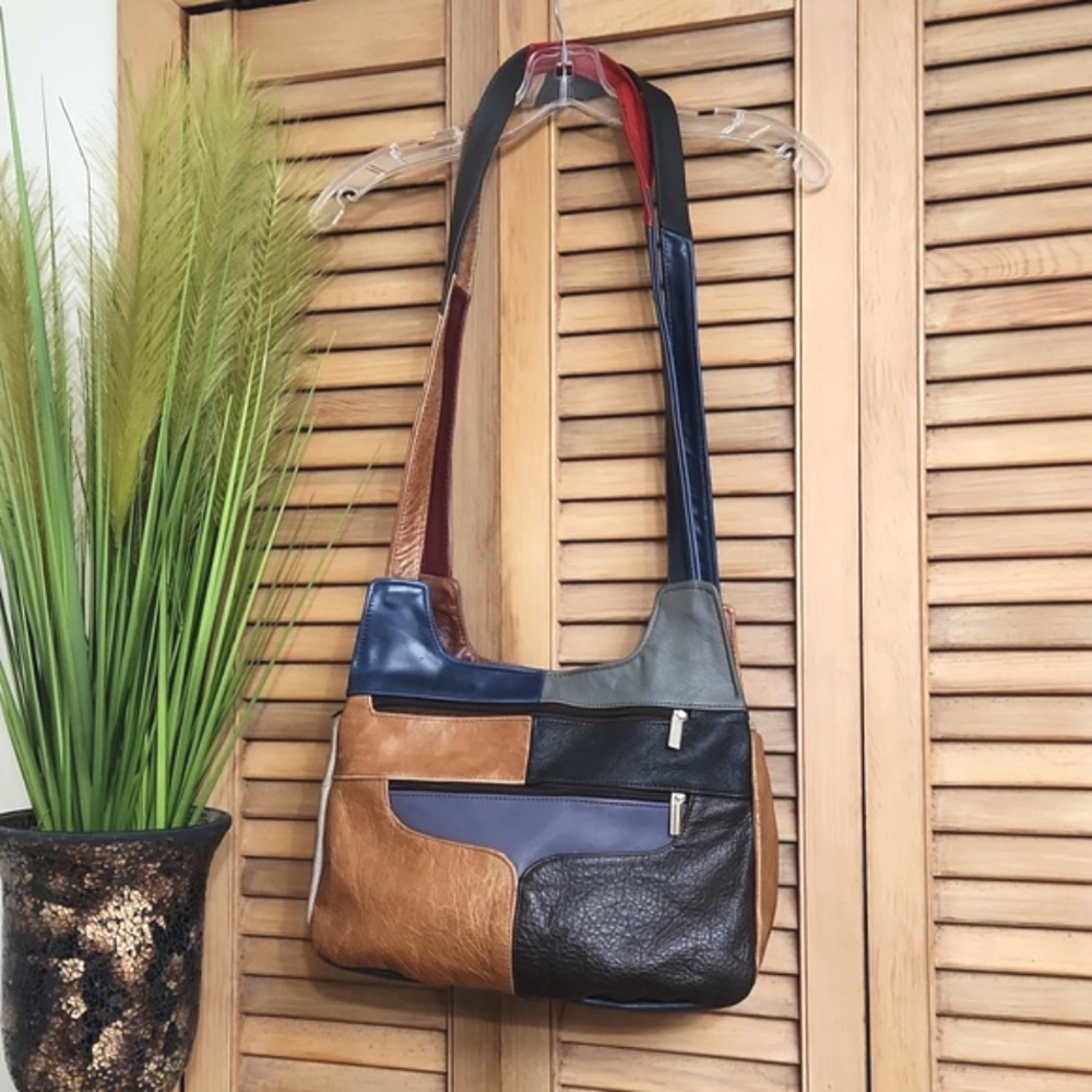 Patchwork Genuine Leather Vintage Crossbody Purse